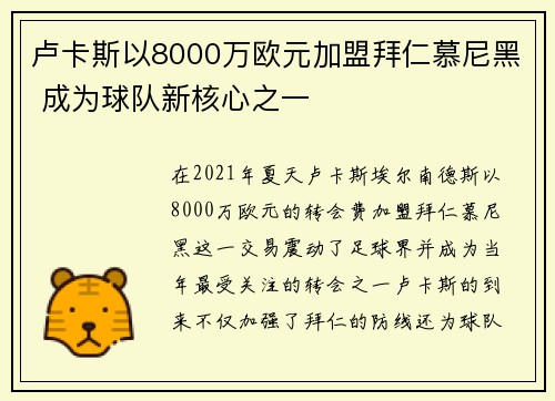 卢卡斯以8000万欧元加盟拜仁慕尼黑 成为球队新核心之一